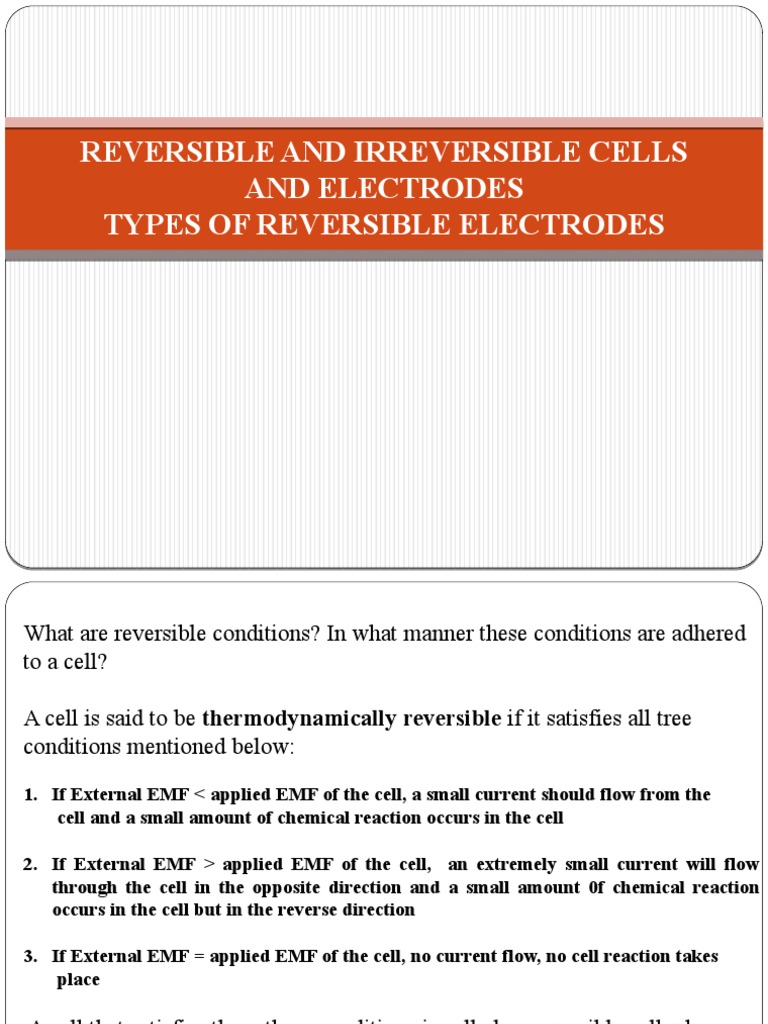 Reversible and Irreversible Electrochemical Cells | PDF | Redox | Ion