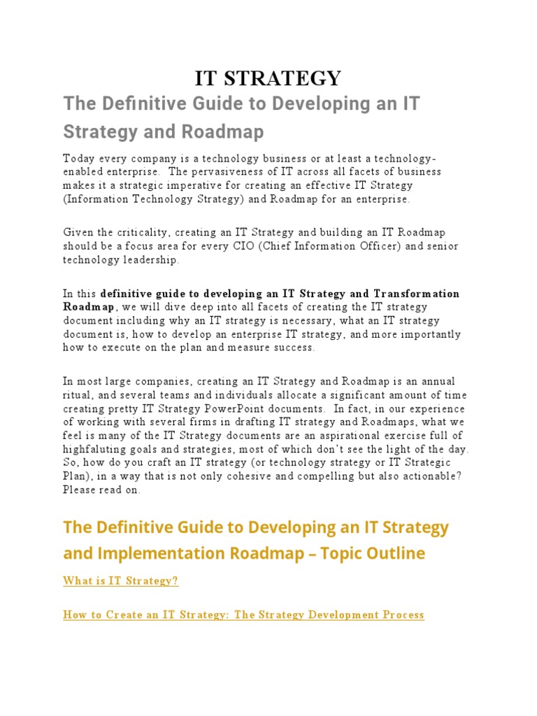 It Strategy Chief Information Officer Strategic Planning
