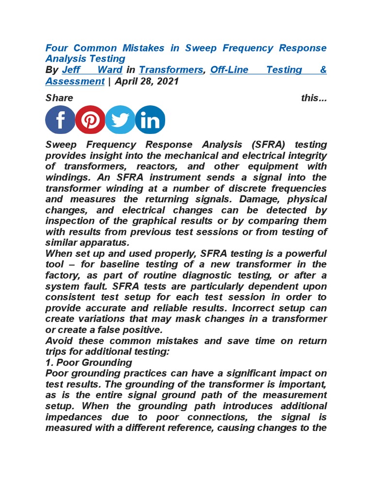 Four Common Mistakes in Sweep Frequency Response Analysis Testing | PDF ...