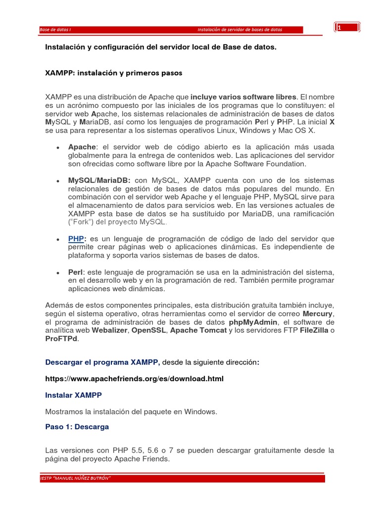 Guía de Instalación de XAMPP en Windows | PDF | Mi sql | Php