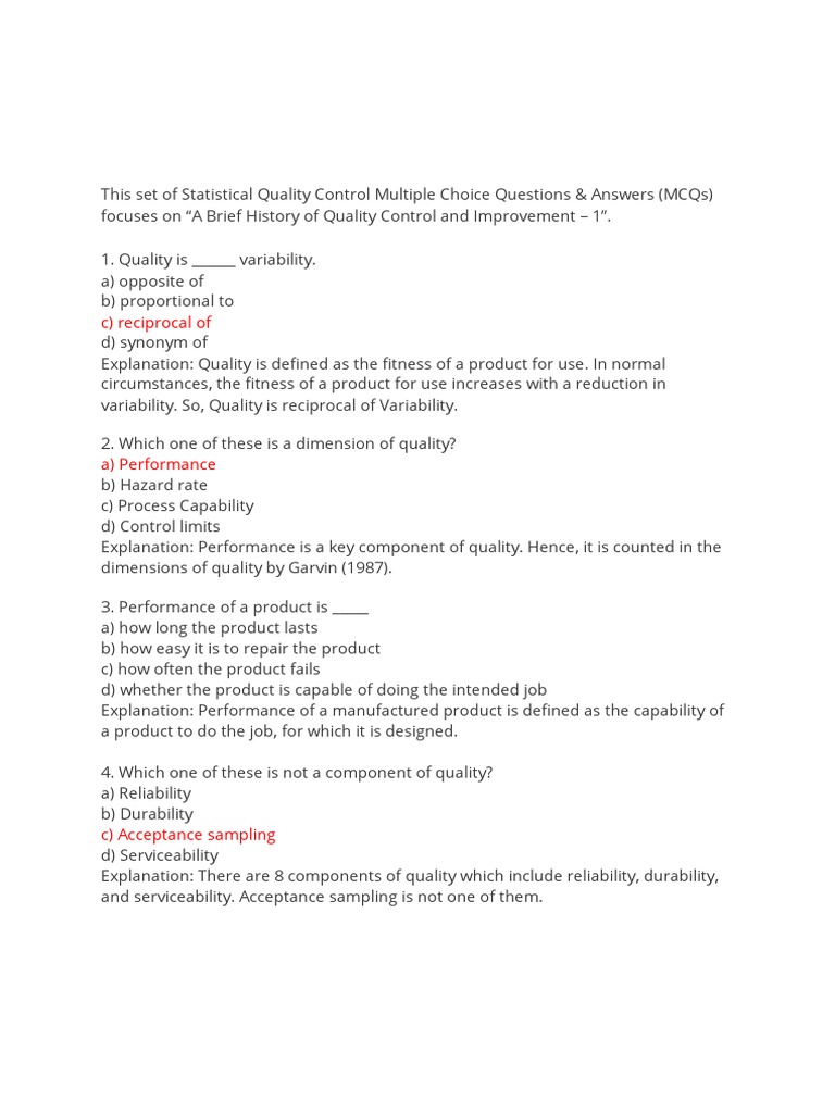 Statistical Quality Control MCQs Guide | PDF | Technology & Engineering