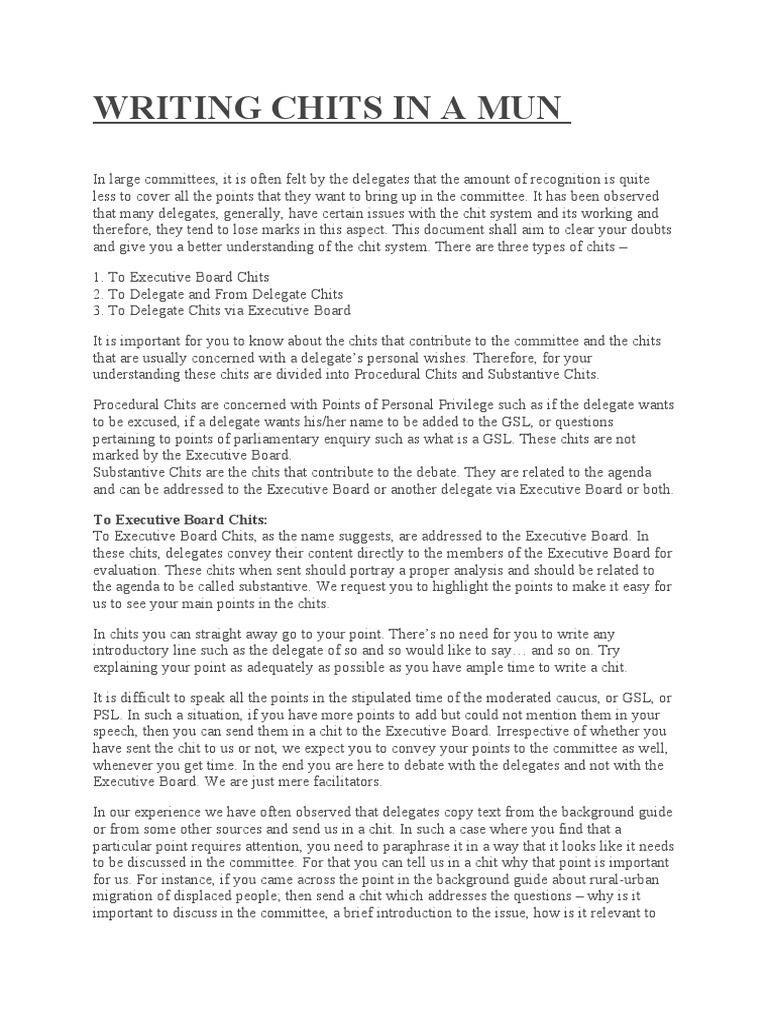 Writing Chits in A Mun: To Executive Board Chits | PDF | Communication ...