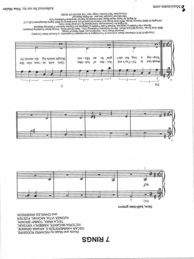 7Rings Piano Sheet Music Easy PDF