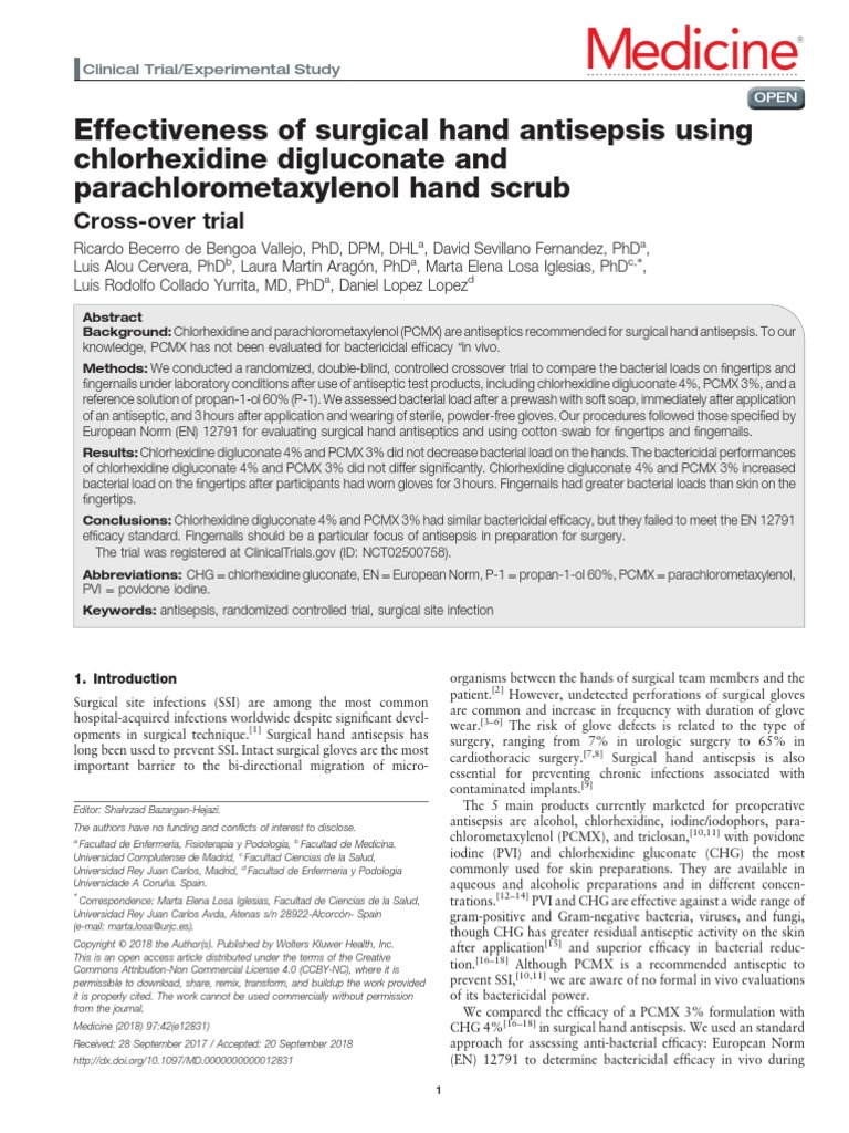 Effectiveness of Surgical Hand Antisepsis Using Chlorhexidine