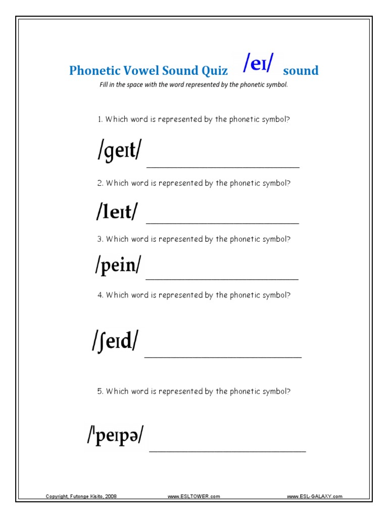 Vowel Sound Quiz EI Quiz PDF