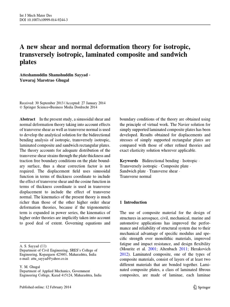 A New Shear and Normal Deformation Theor | PDF | Bending | Composite ...