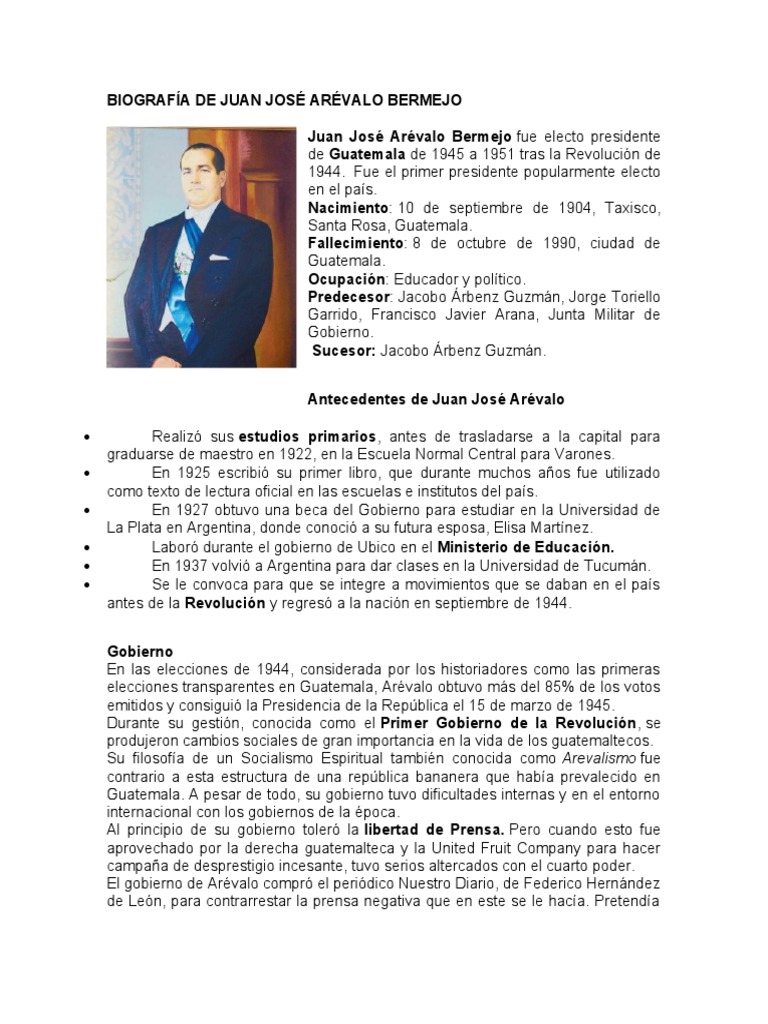 Biografía de Juan José Arévalo Bermejo | PDF | Guatemala | Gobierno