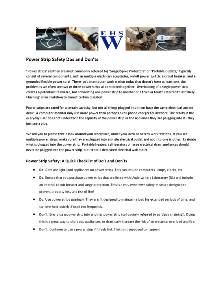 Power Strip Safety A Quick Checklist of Do's and Don'ts PDF Ac