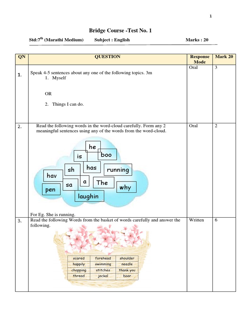 Boo Ks Is Running He: Bridge Course - Test No. 1 | PDF | Linguistics ...