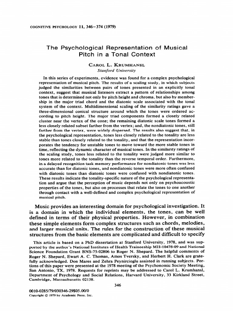 The Psychological Representation of Musical Pitch in A Tonal Context