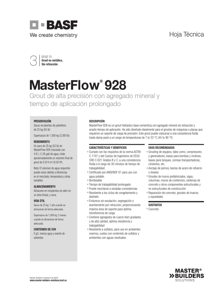 Master Flow 928 | PDF | Hormigón | Acero