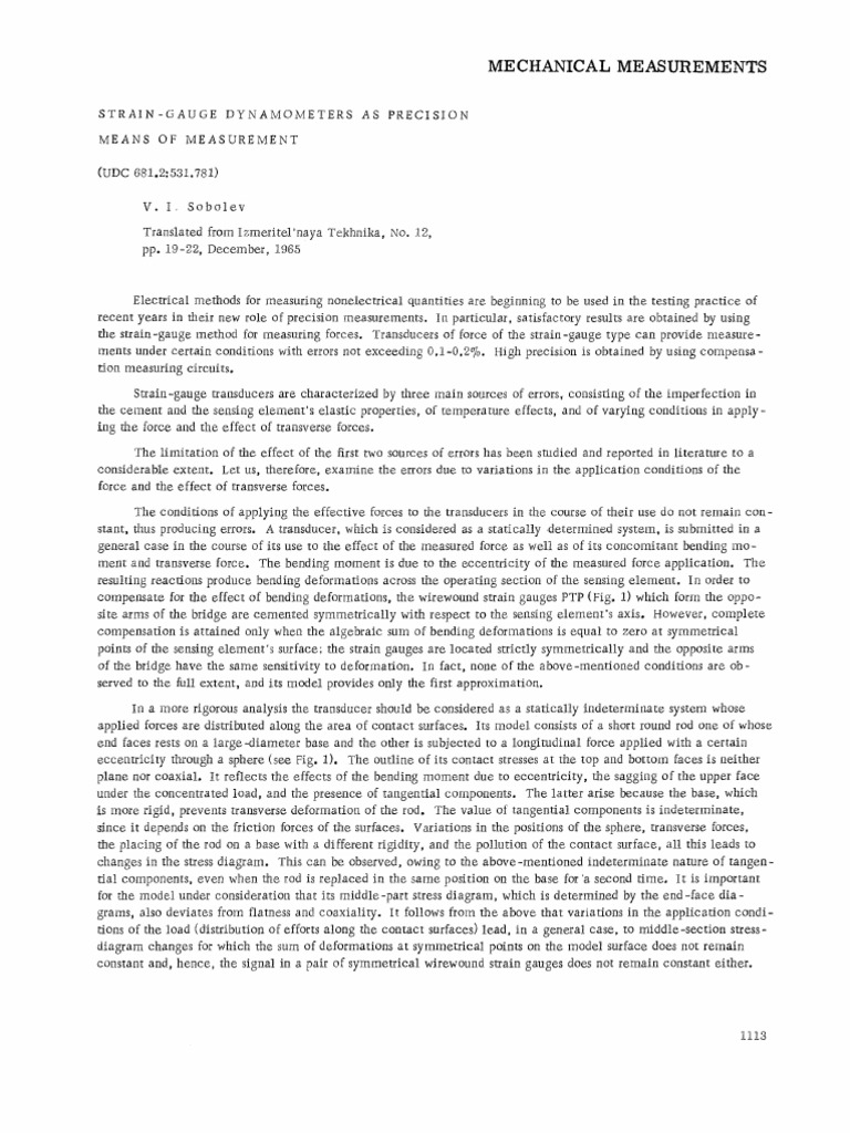 Precision StrainGauge Force Transducers Sources of Error and Design Considerations for