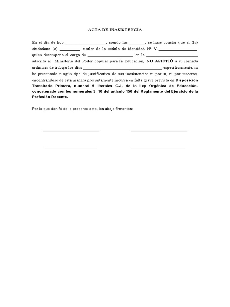 Acta de Inasistencia Escolar y Laboral | PDF | Negocios | Finanzas y dinero