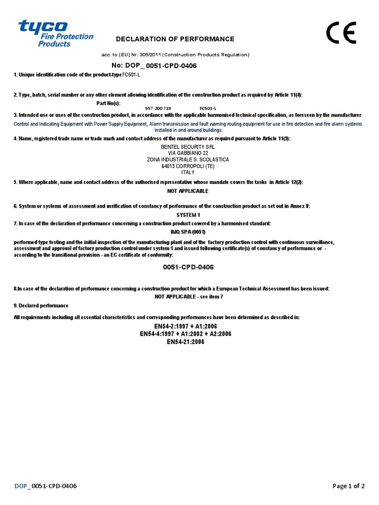Declaration of Performance FC501-L | PDF | Business