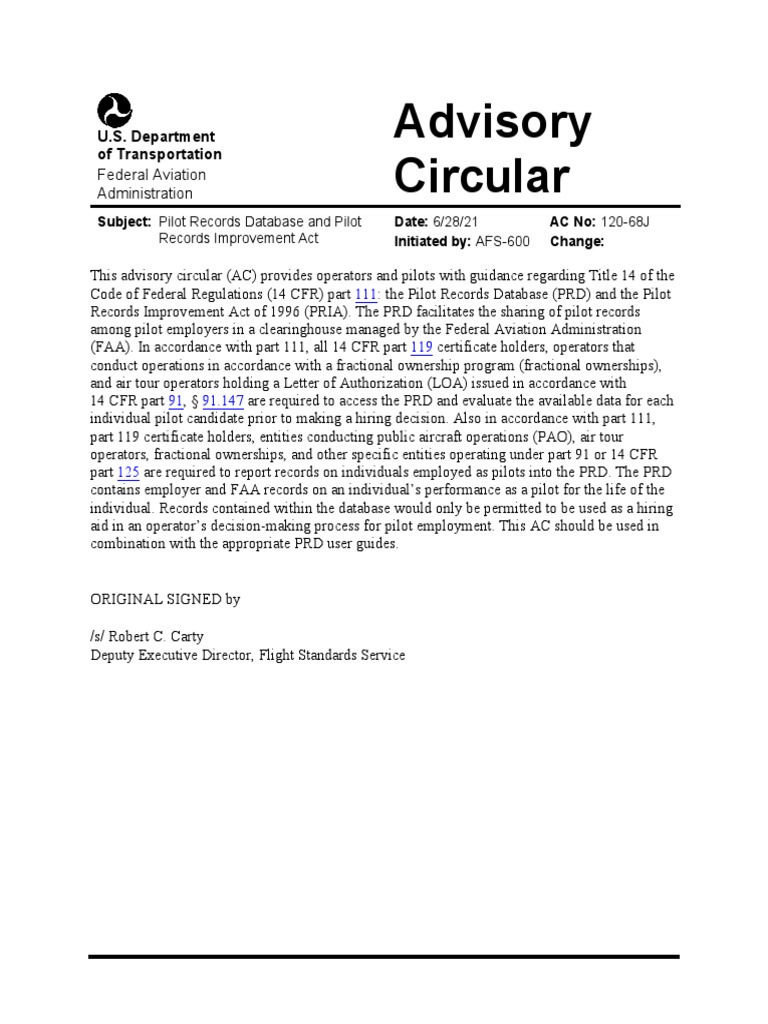 Pilot Records Database Guidance | PDF | Federal Aviation Administration ...