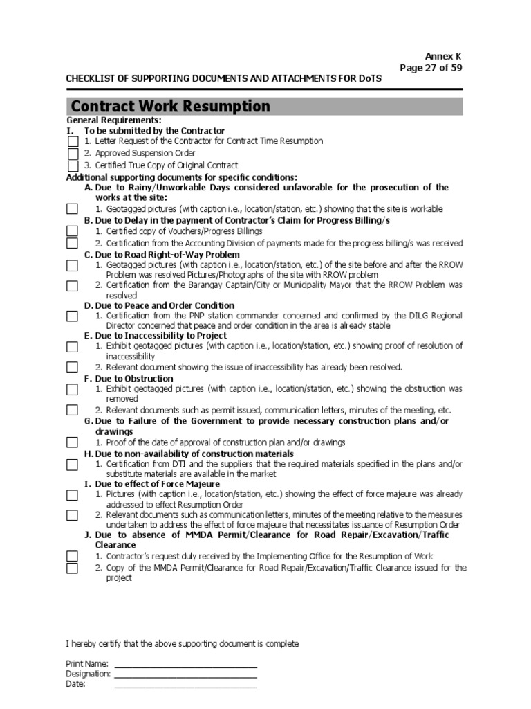 Contractor Resumption Checklist | PDF | Business