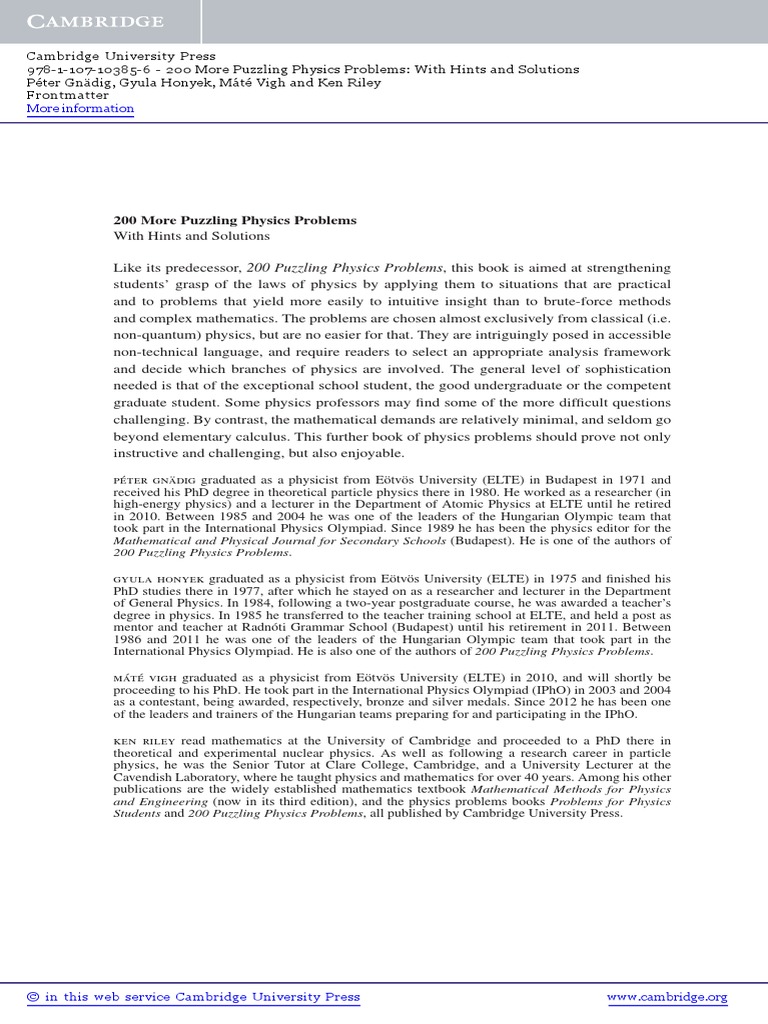 200 More Puzzling Problems in Physics | PDF | Physics | Books