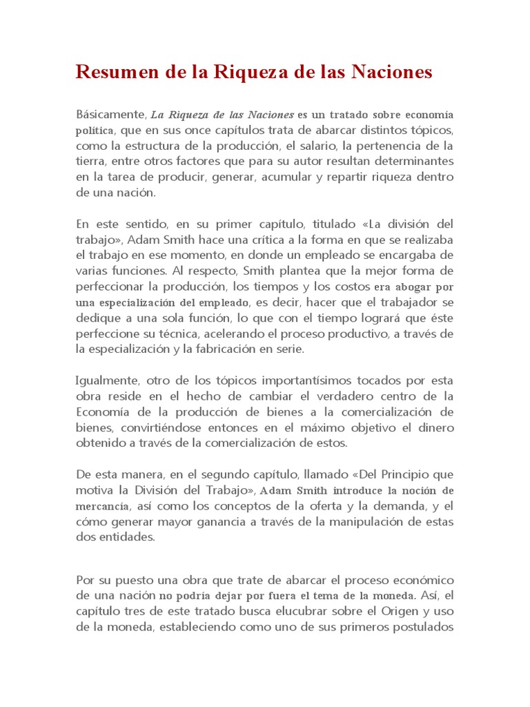 Resumen de "La Riqueza de las Naciones" | PDF | La riqueza de las ...