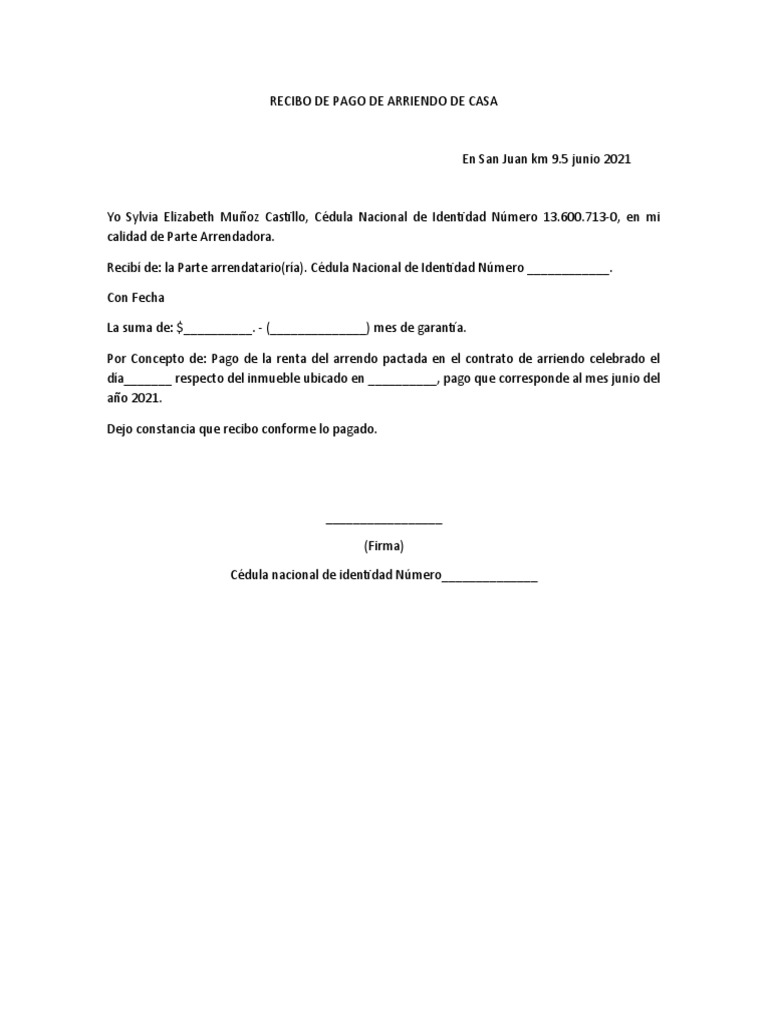 Recibo de Pago de Arriendo de Casa | PDF