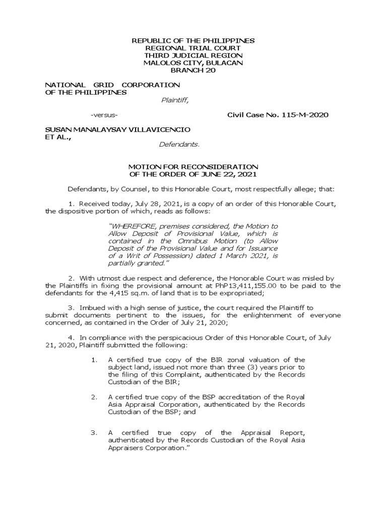 Motion For Reconsideration of The Order of June 22 PDF Real Estate