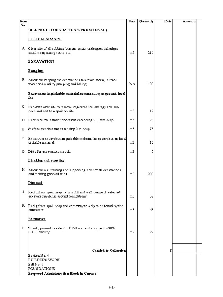 Administration Block Tender BOQ PDF Plumbing Concrete