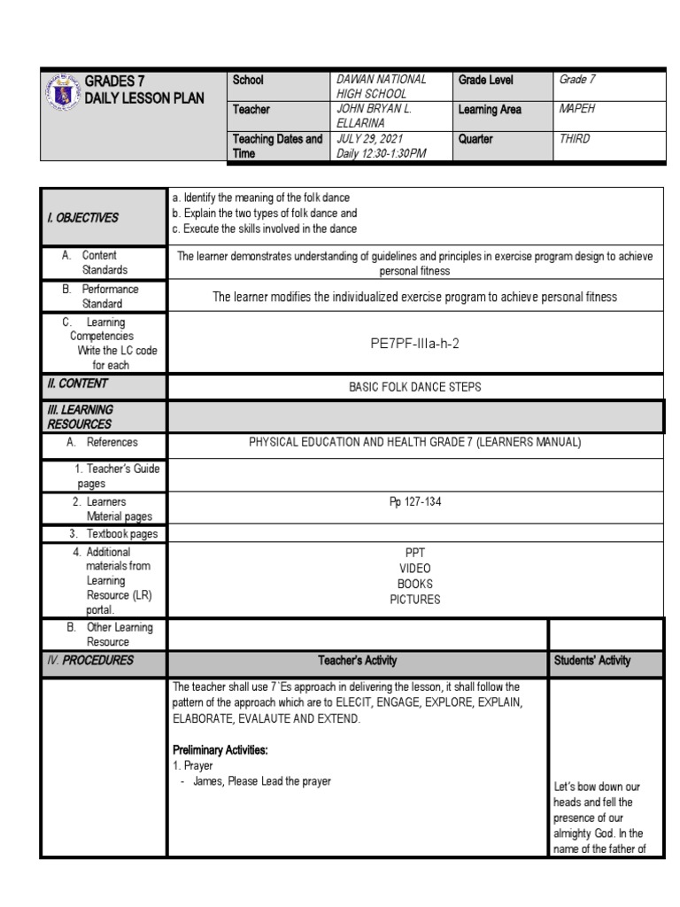 Grade 7 MAPEH Folk Dance Lesson | PDF | Dances | Folklore