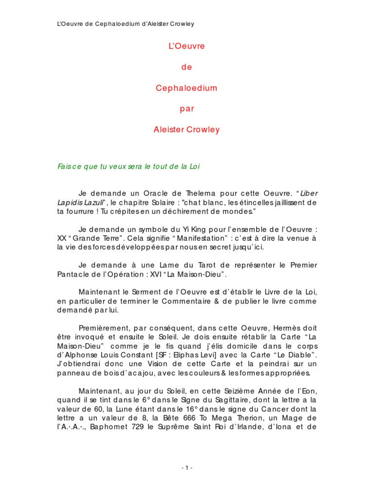 Le Livre De La Loi Aleister Crowley Pdf Aleister Crowley) - Oeuvre de Cephaloedium | PDF | Aleister Crowley |  Thelema