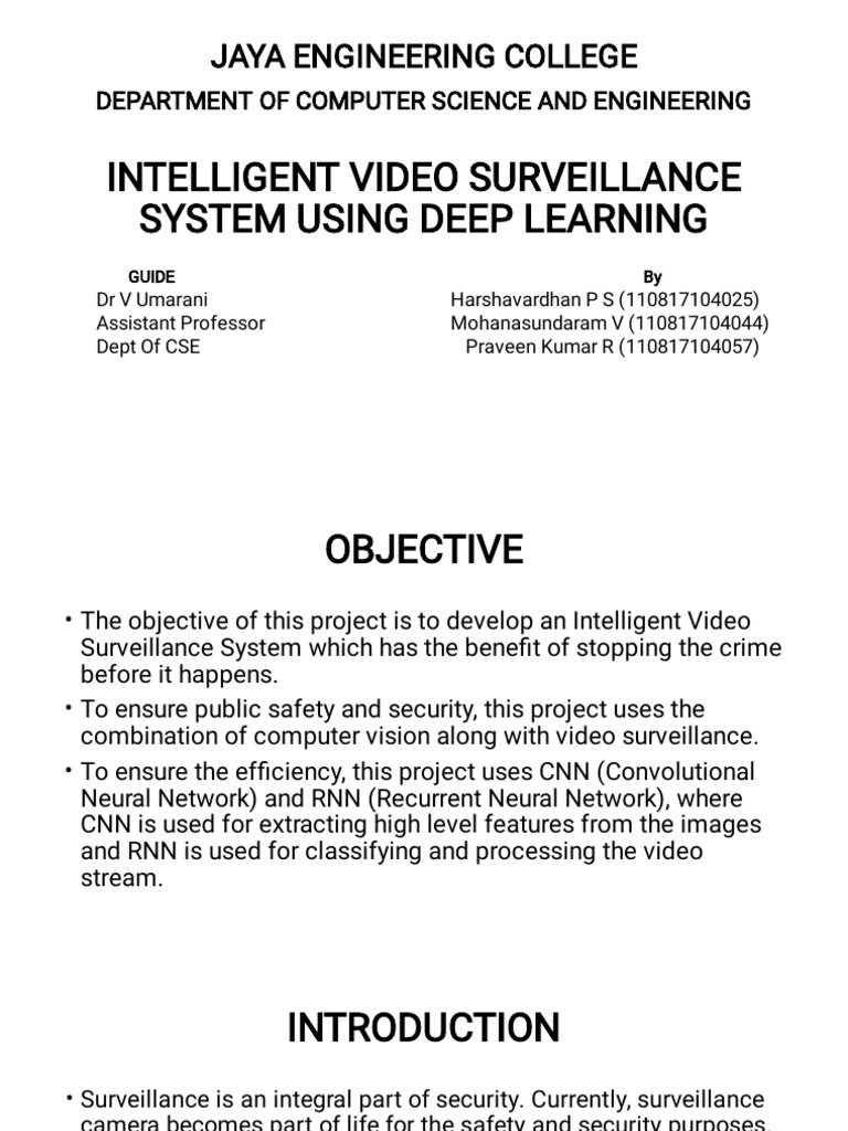 Intelligent Surveillance System Using Deep Learning 1 Pdf