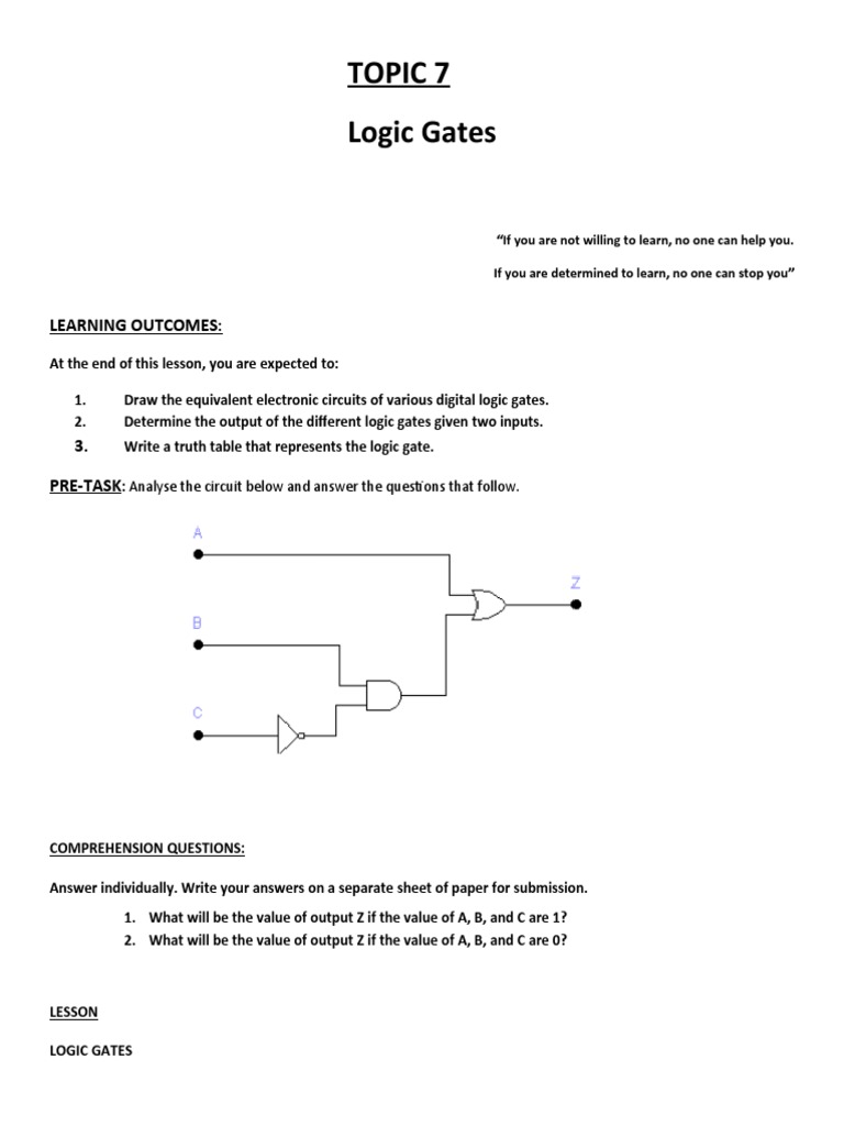 Topic 7 Logic Gates: Learning Outcomes | PDF | Logic Gate ...