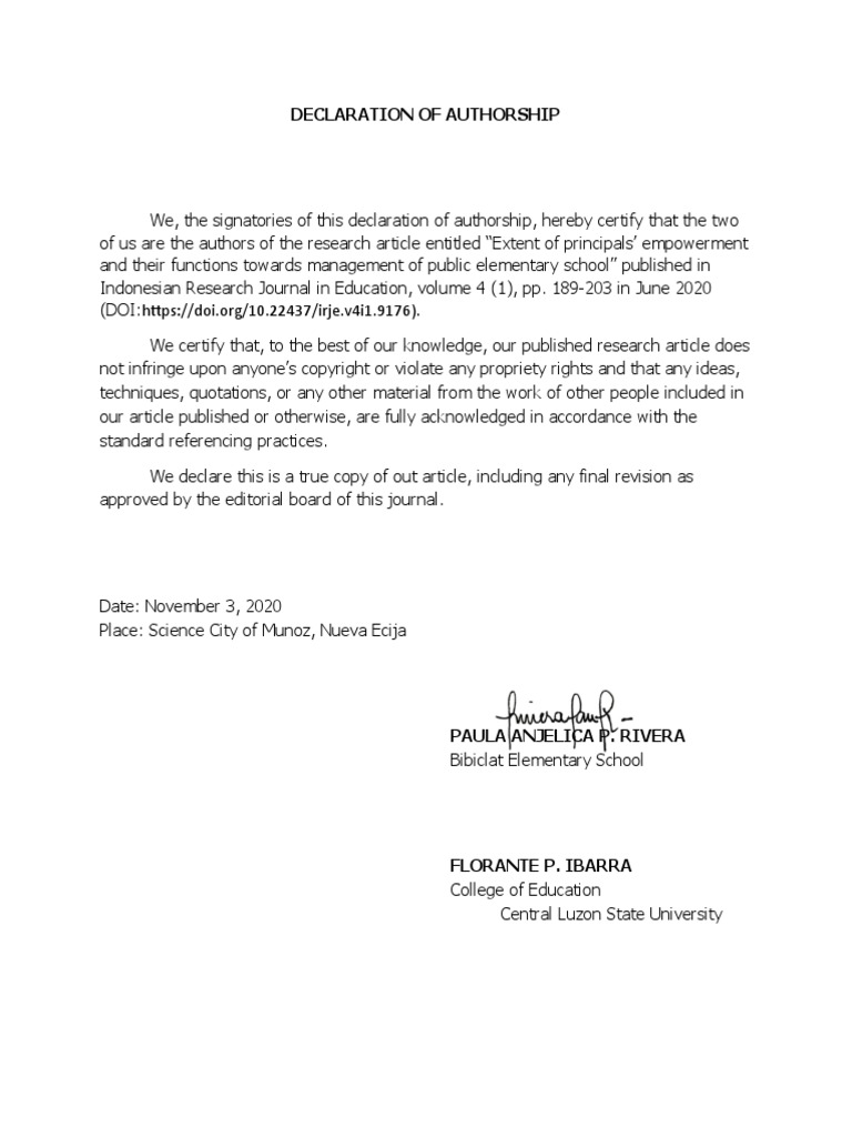 Declaration of Authorship | PDF