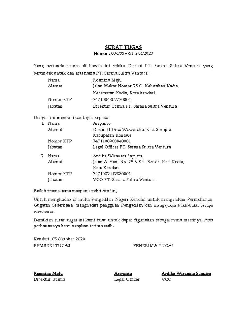 SURAT TUGAS Example | PDF | Hukum