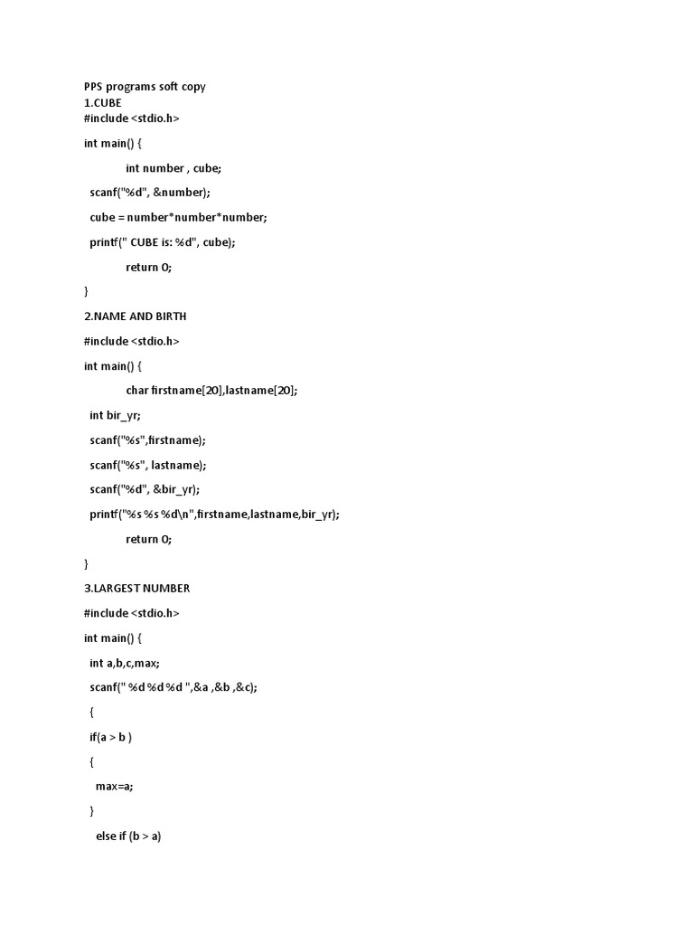 PPS C Language Programs Collection | PDF | Computer Standards ...