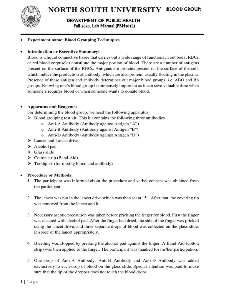Blood Group Determination Lab Manual | PDF | Blood Type | Antibody