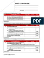 ISO 45001:2018 Checklist: Company: Department: Completed by Date Completed