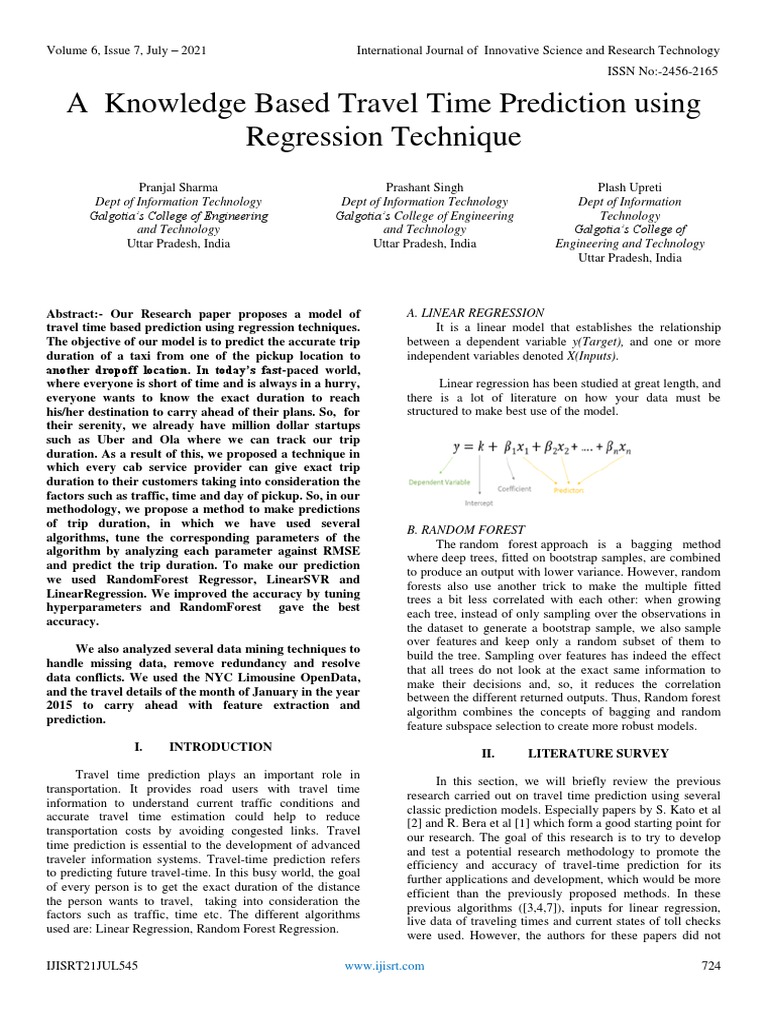 Travel Time Prediction Using Regression | PDF | Regression Analysis ...