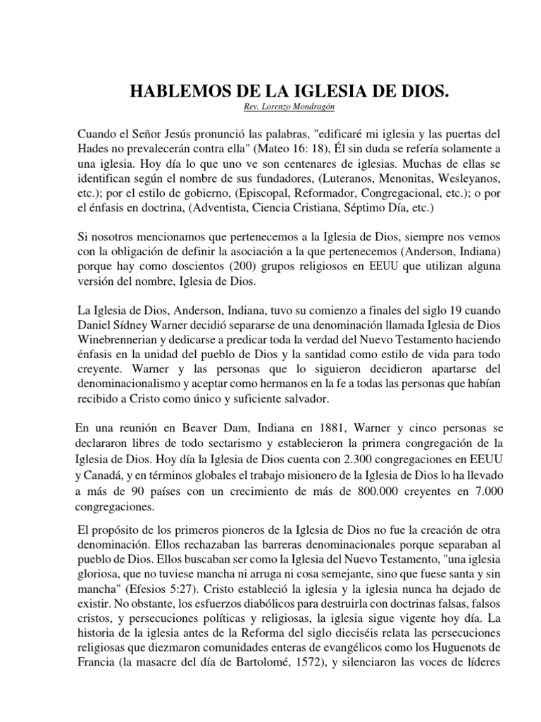Historia y Doctrina de la Iglesia de Dios | PDF | Santificación | Jesús
