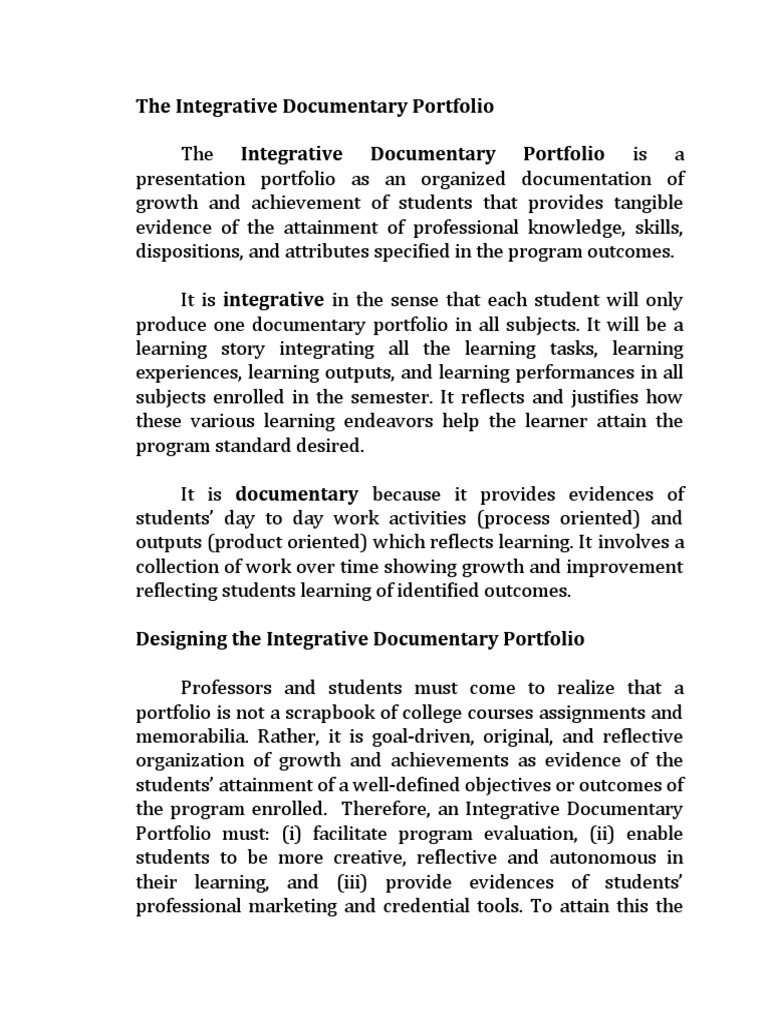 Integrative Documentary Portfolio Format 1 PDF Curriculum