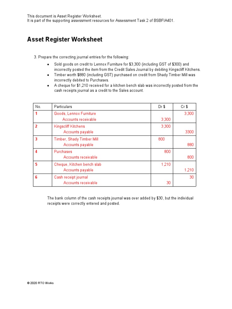 Asset Register Worksheet for BSBFIA401 | PDF