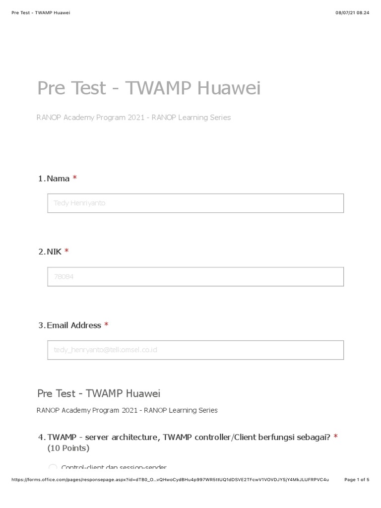 Pre Test TWAMP untuk Huawei | PDF