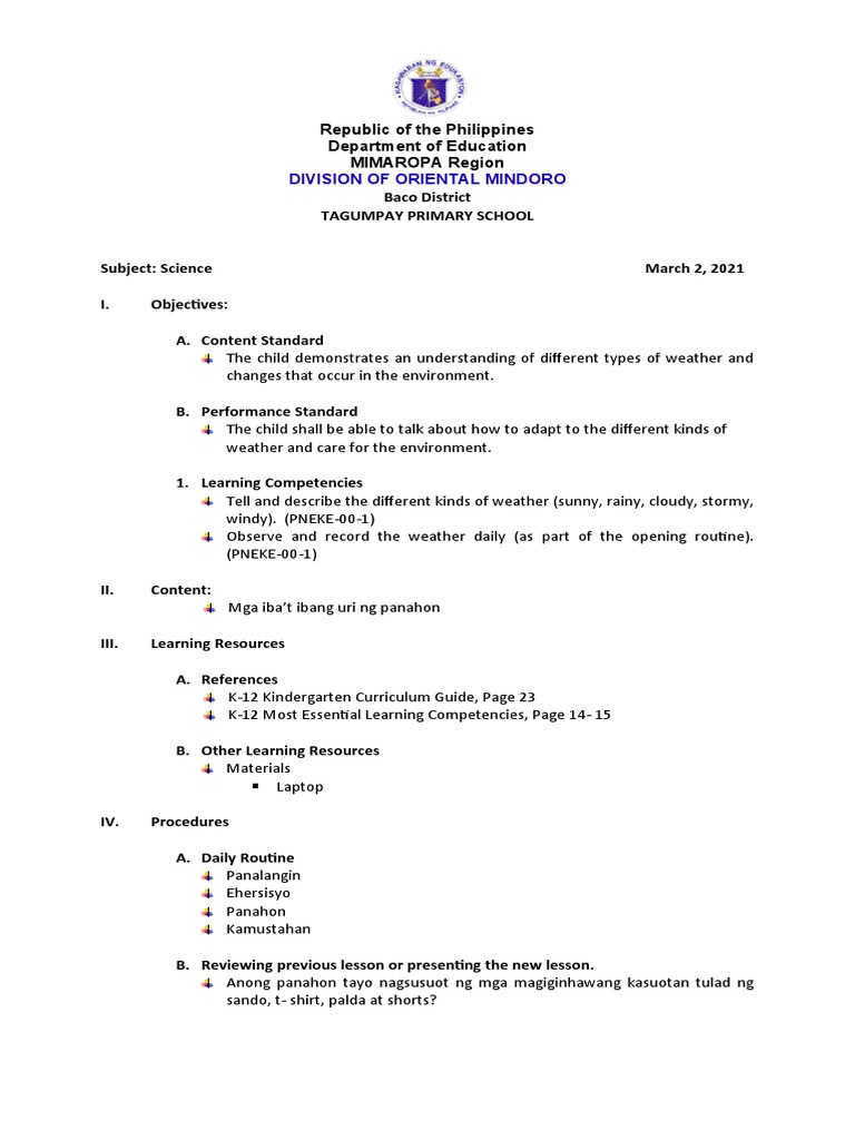 Kindergarten Sample Cot - Docx Version 1 | PDF