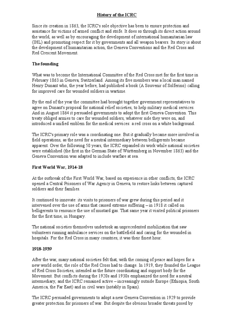 History Evolution of ICRC | PDF | International Committee Of The Red ...
