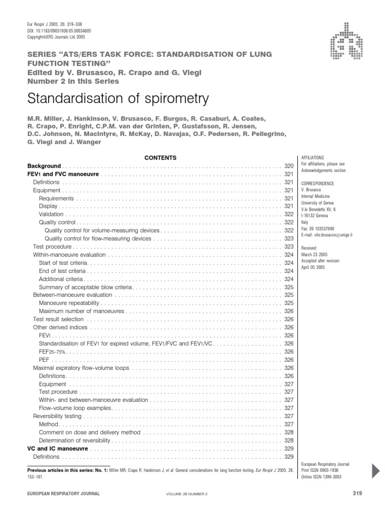Standardization of Spirometry | PDF