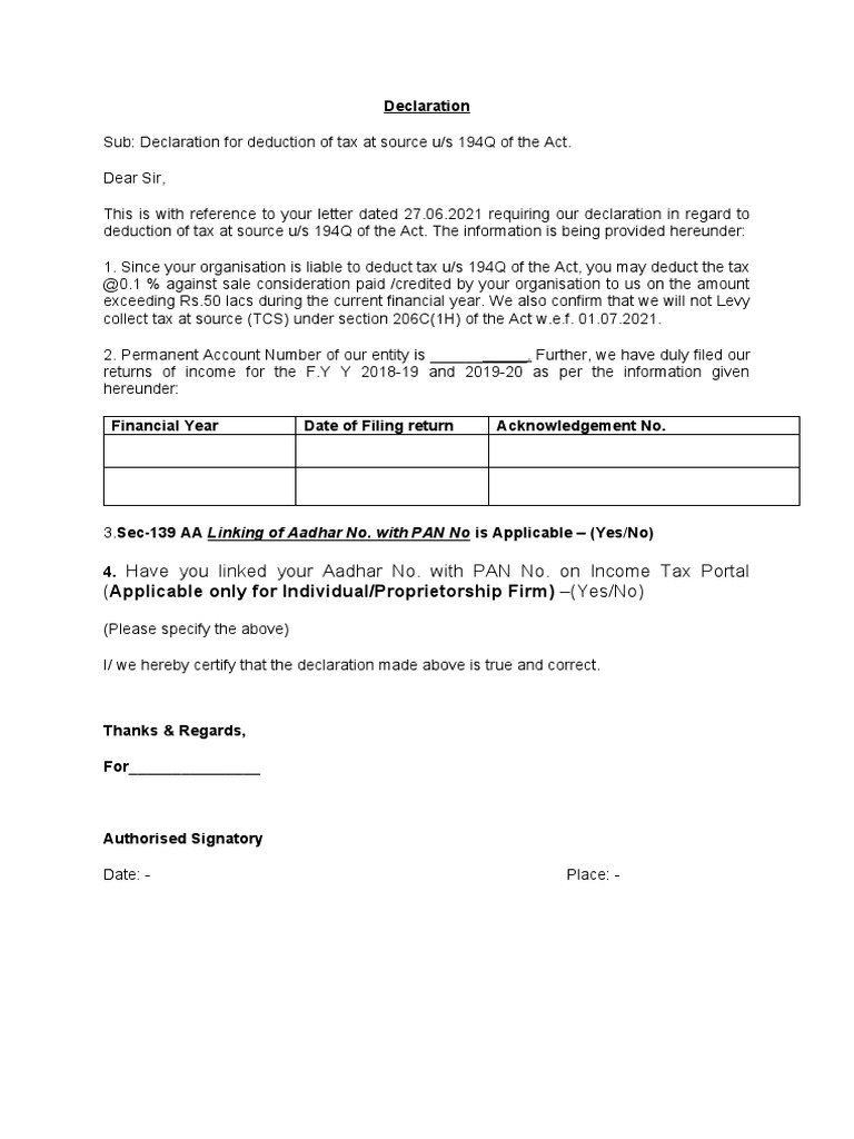 PAN Card Form 60 Declaration for Tax | PDF | Business | Finance & Money ...