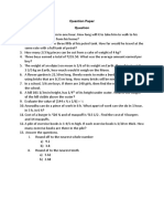 Class 7 Fraction Question Paper
