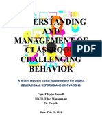 Understanding and Managing Classroom Challenging Behavior