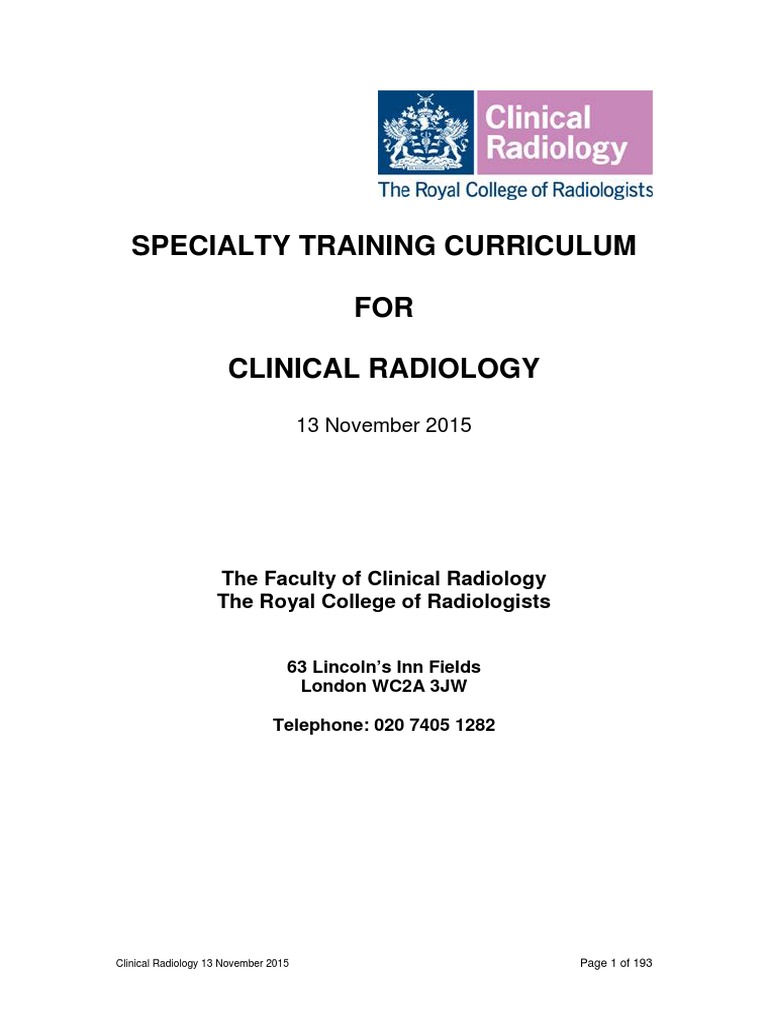Clinical Radiology Curriculum 2015 PDF Medical Imaging Radiology