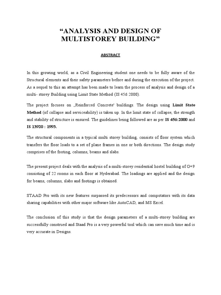 Analysis and Design of Multistorey Building | PDF