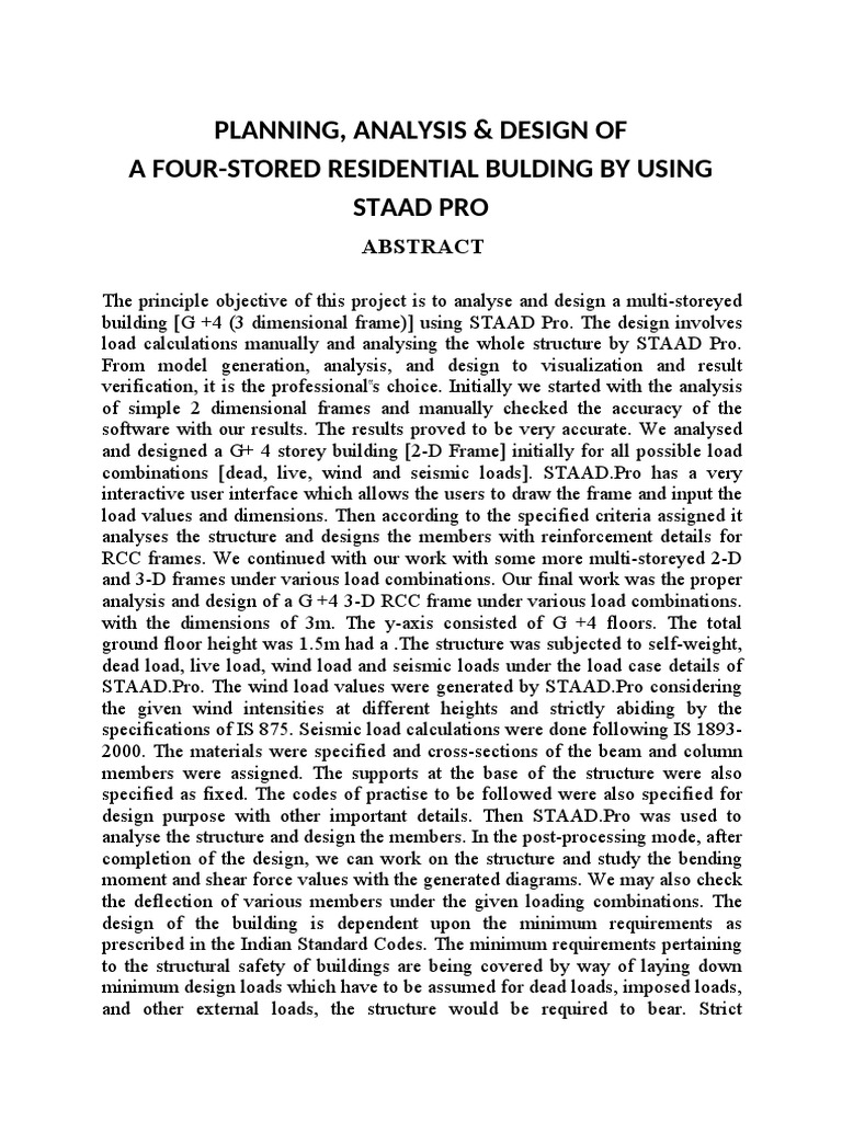 Planning, Analysis & Design of A FourStored Residential Bulding by