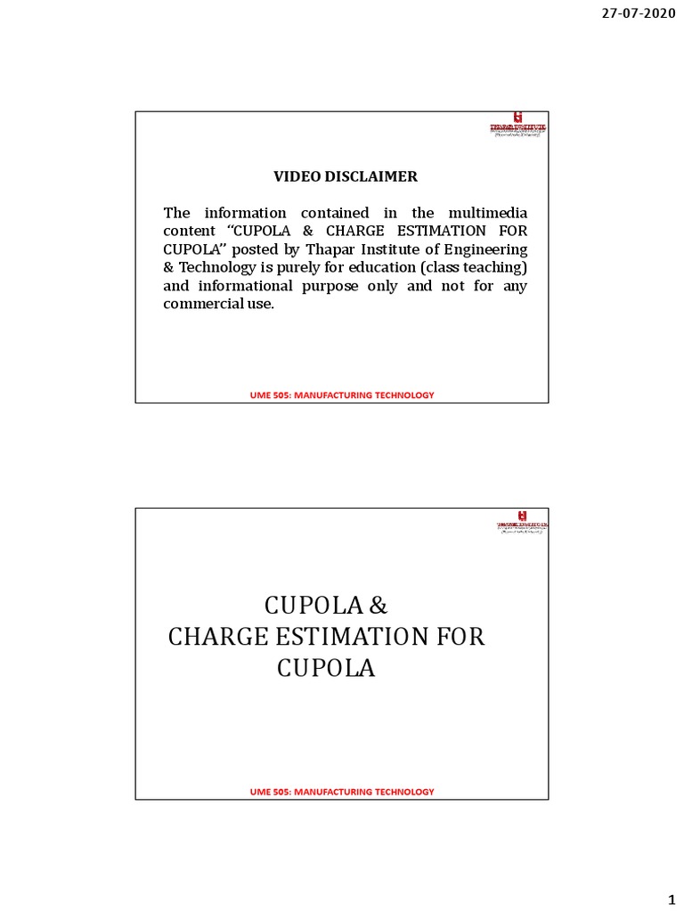Lecture 07 CUPOLA AND CHARGE ESTIMATION FOR CUPOLA PDF Cast Iron