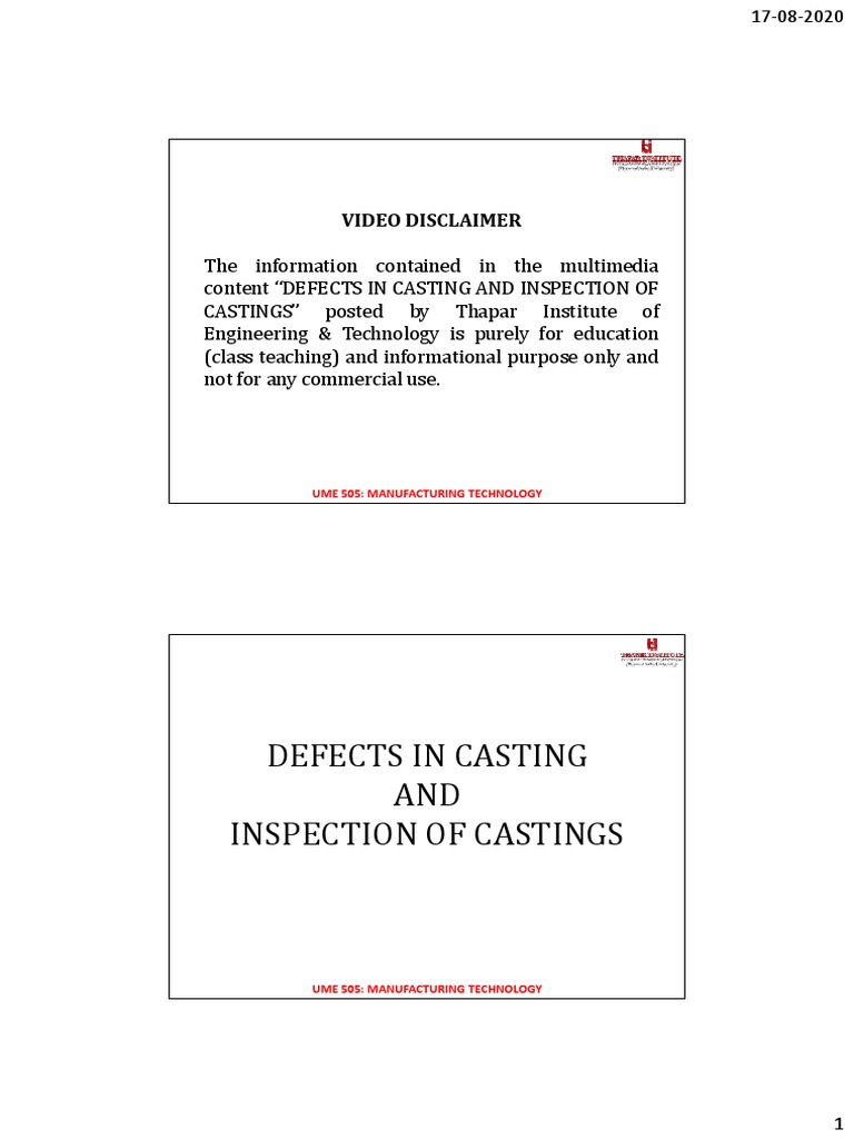 Lecture 11 Defects in Casting and Inspection of Castings PDF